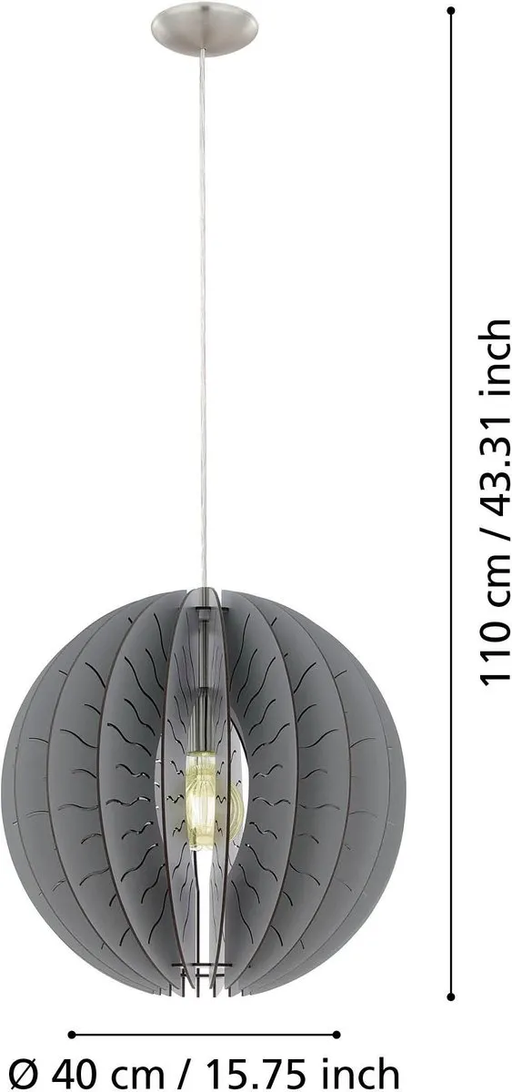 Eglo Fabessa Hanglamp E27 - Staal/Hout Grijs