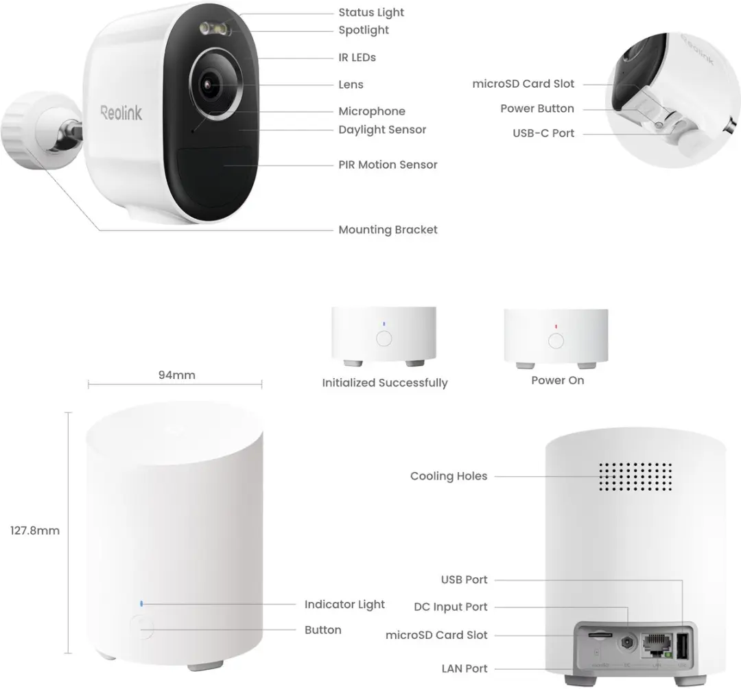 Reolink Hub 1 Lite + 2x Argus B330 Beveiligingscamerasysteem 5MP - Wit