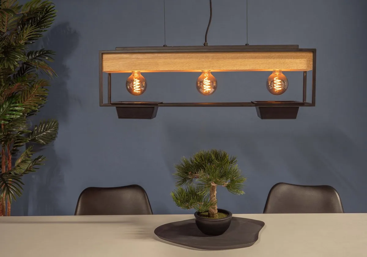 Eglo Libertad 1 Hanglamp 76cm - 3 Lichtpunten - Zwart/Bruin - afbeelding 6 van 6