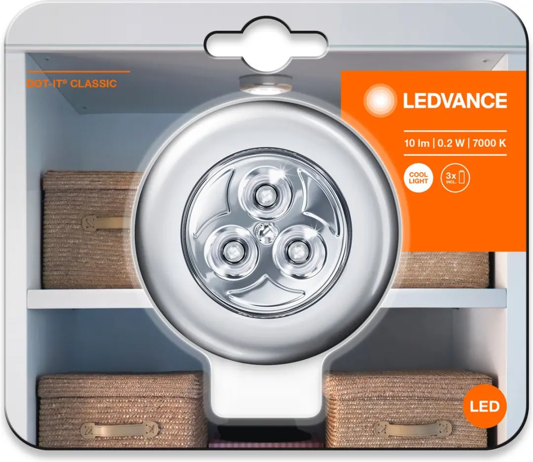 LEDVANCE DOT-it Draagbaar Mini-Licht - 0.23W Koelwit 7000K - Zilver