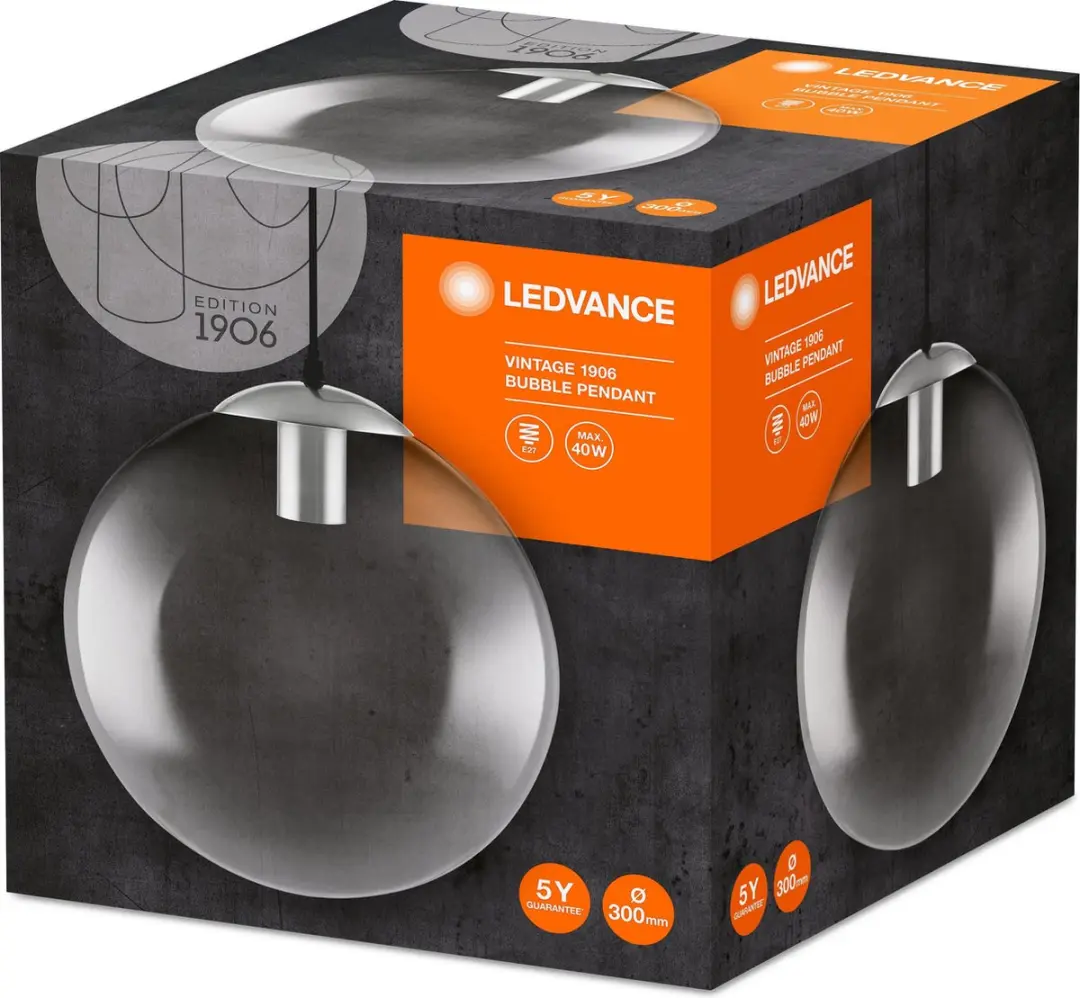 LEDVANCE Vintage 19-6 Bubble Pendelarmatuur - Rauchgrau Glas