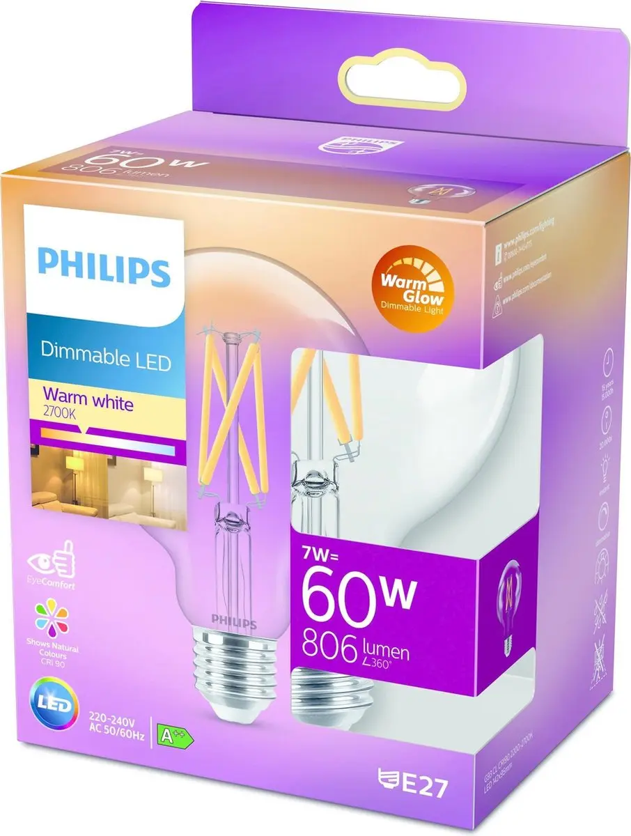 Philips LED G93 CL WGD 60W E27 Warm Wit - afbeelding 6 van 6