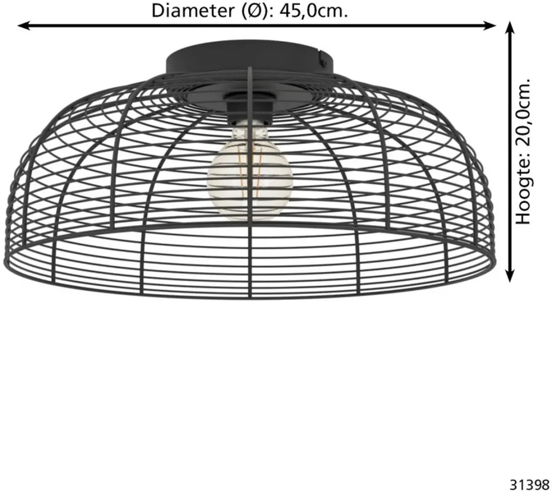 Eglo Derwen Plafonnière E27 - Ø45cm - Zwart