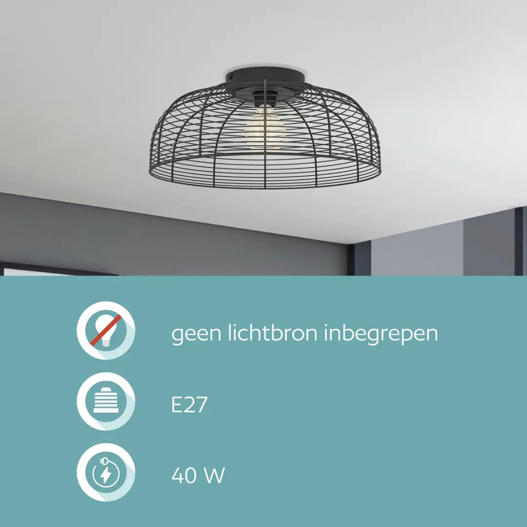 Eglo Derwen Plafonnière E27 - Ø45cm - Zwart