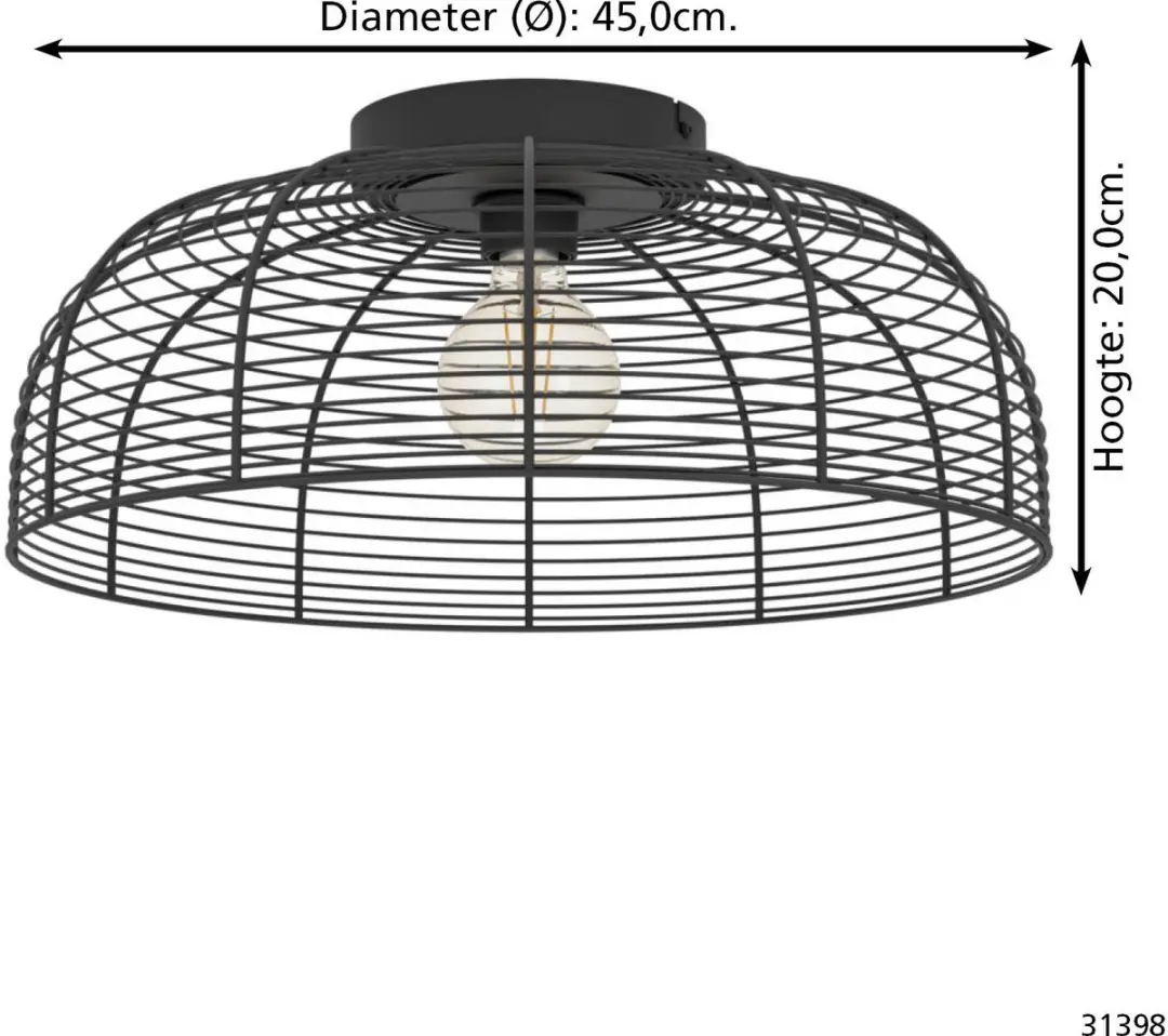 Eglo Derwen Plafonnière E27 - Ø45cm - Zwart