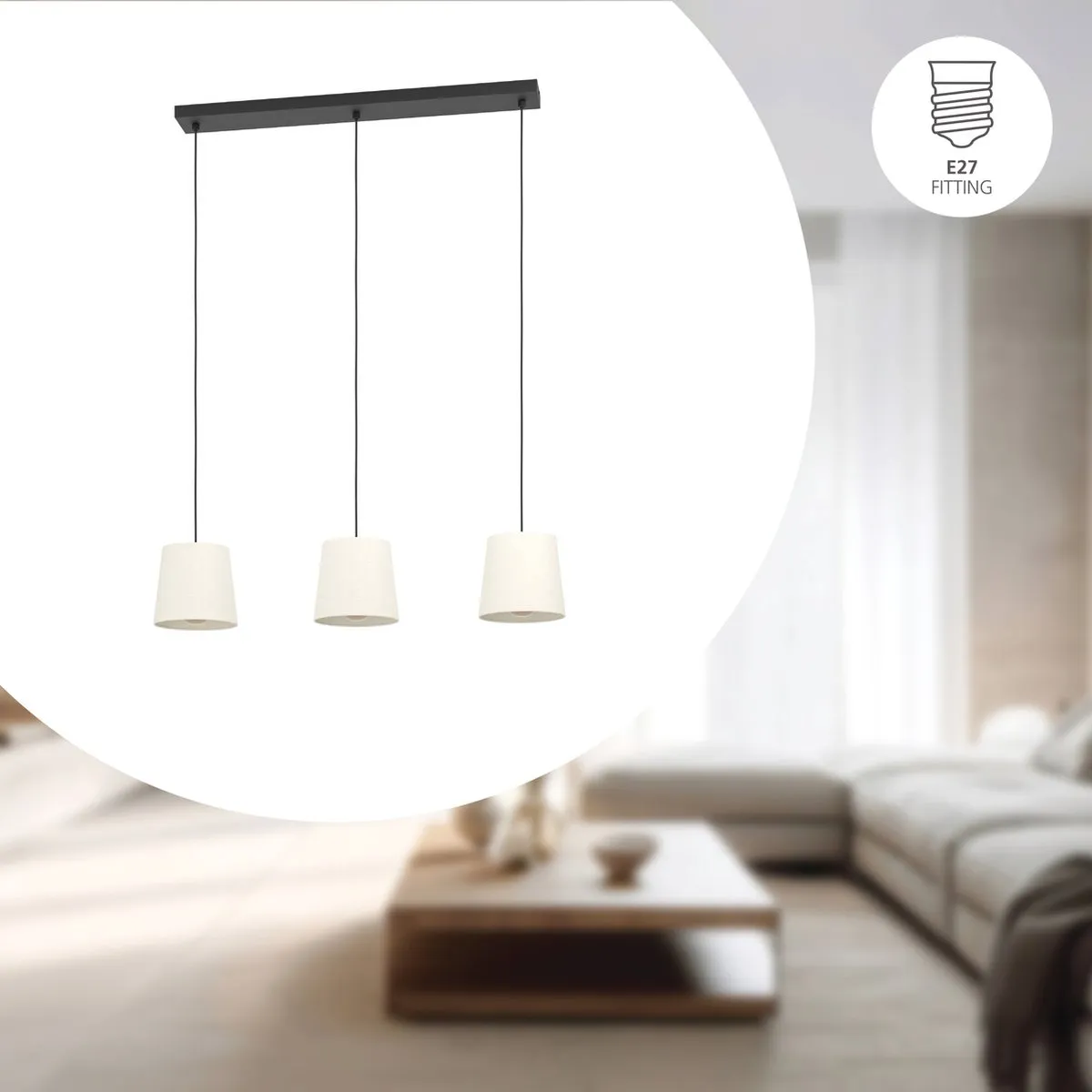 Eglo Febres Hanglamp E27 88cm - Zwart/Wit Teddystof