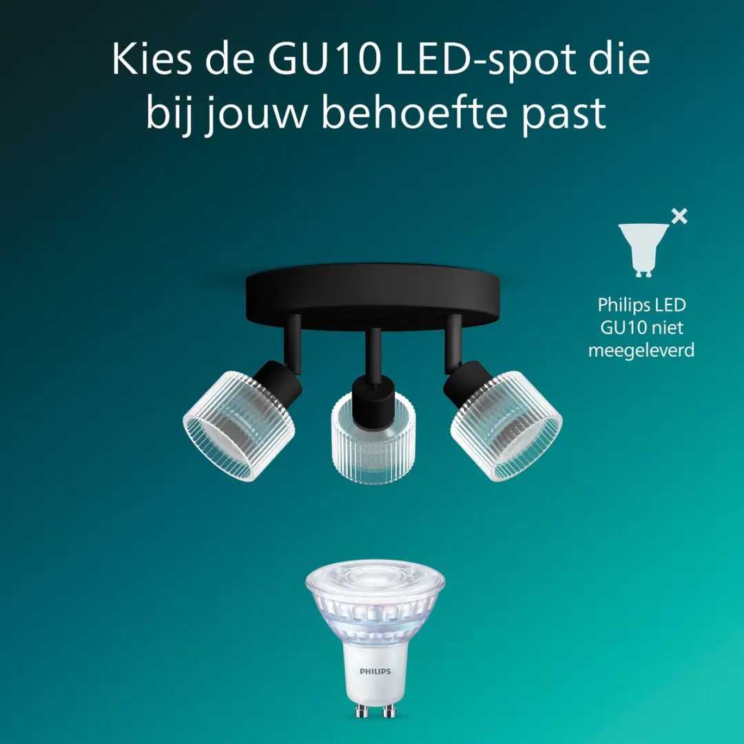 Philips Horen Opbouwspot GU10 3x5W - Zwart - afbeelding 6 van 6