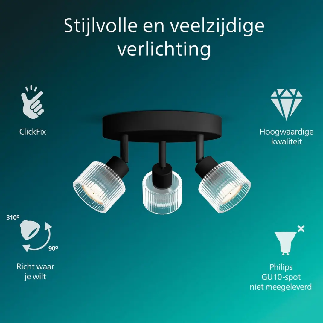 Philips Horen Opbouwspot GU10 3x5W - Zwart