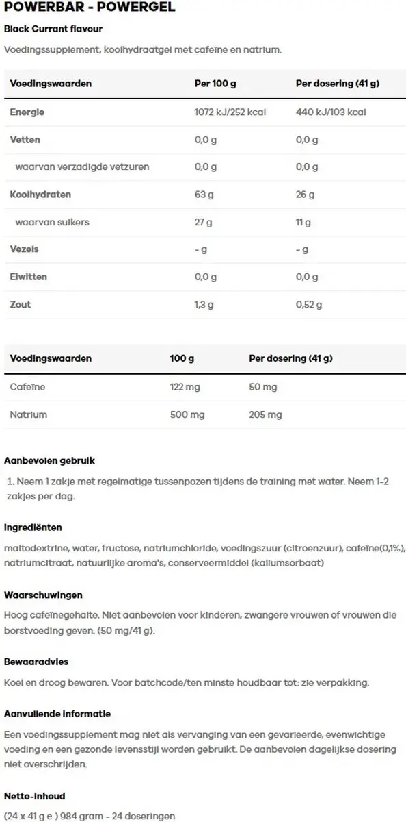PowerBar PowerGel Energiegel 24 Stuks - 984ml - Black Currant