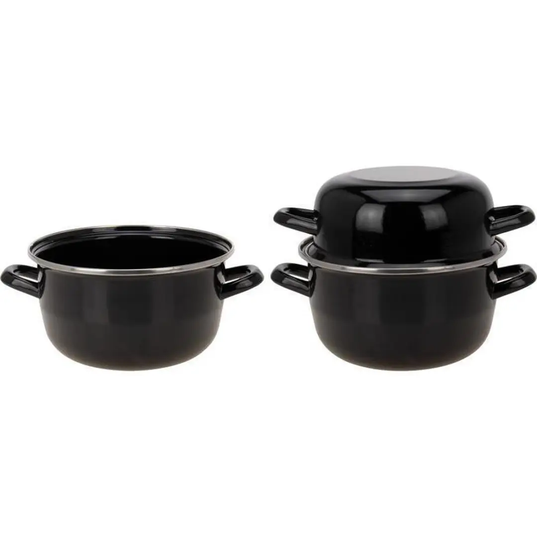 Excellent Houseware Mosselpan 20cm Emaille - Zwart