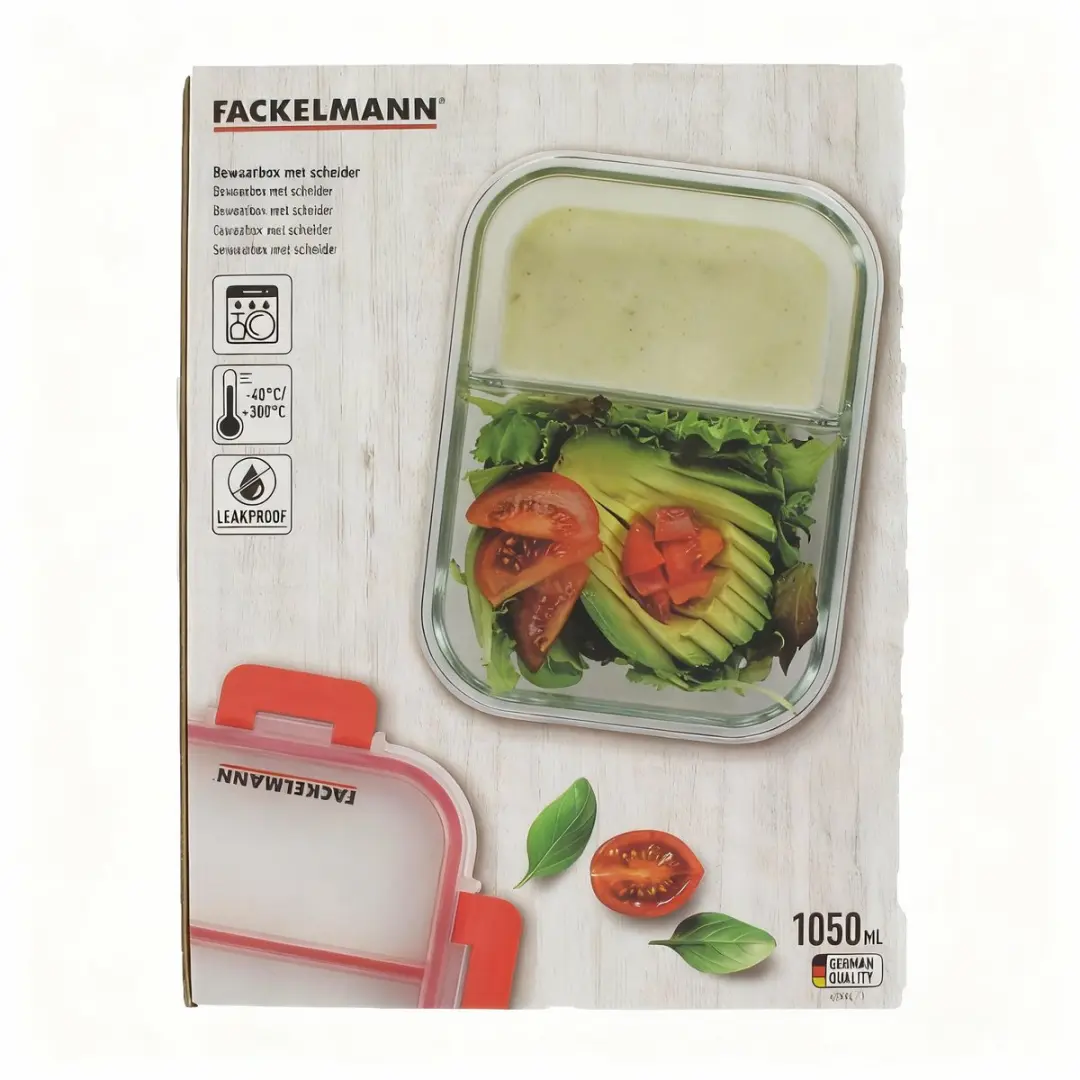 Fackelmann Move 47394 Lunchtrommel Glas - 1000ml - Rood/Transparant