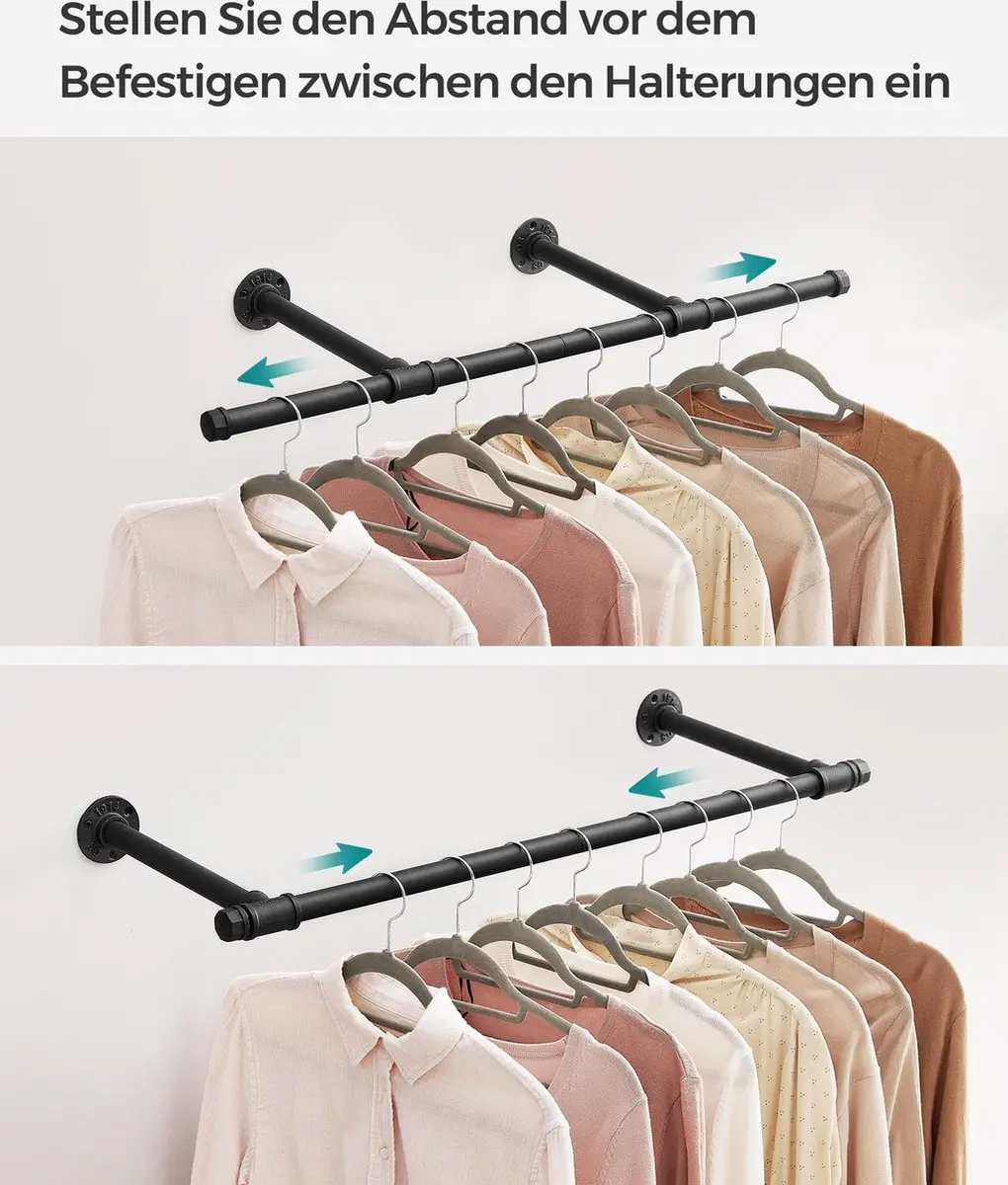Songmics Klerenrek aan de muur 30x84cm - 60kg - Zwart