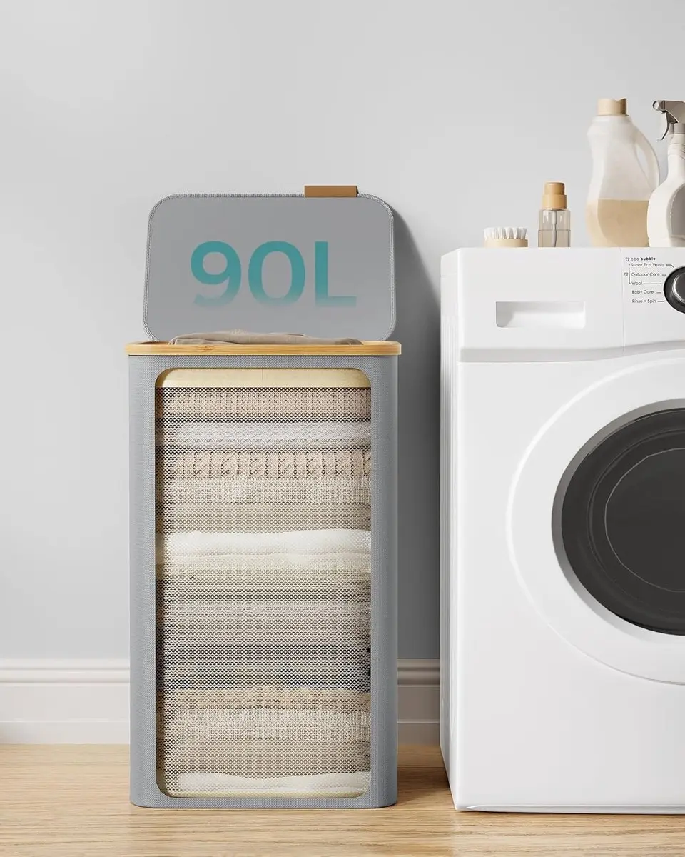 Songmics Wasmand 90L - Opvouwbaar - Grijs