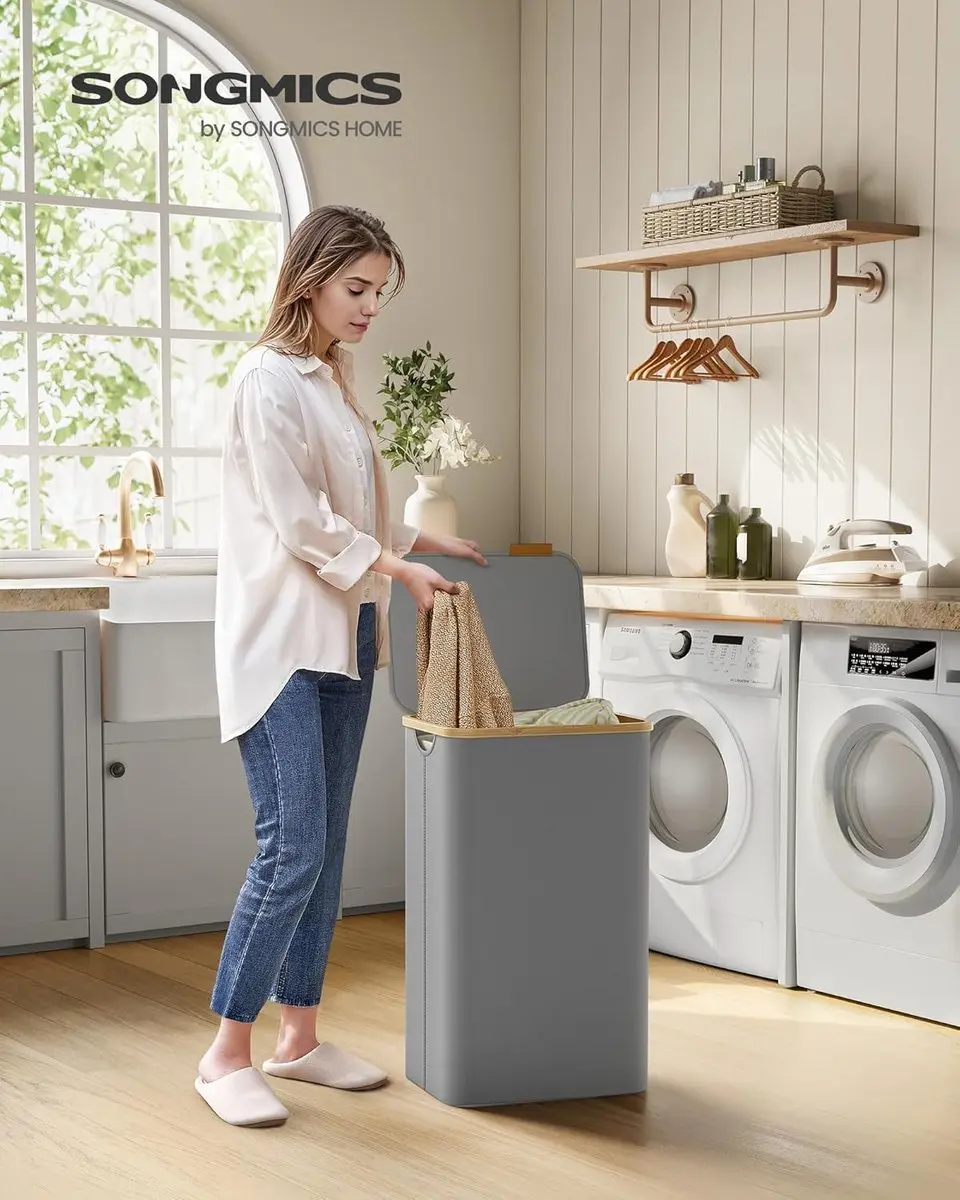 Songmics Wasmand 90L - Opvouwbaar - Grijs