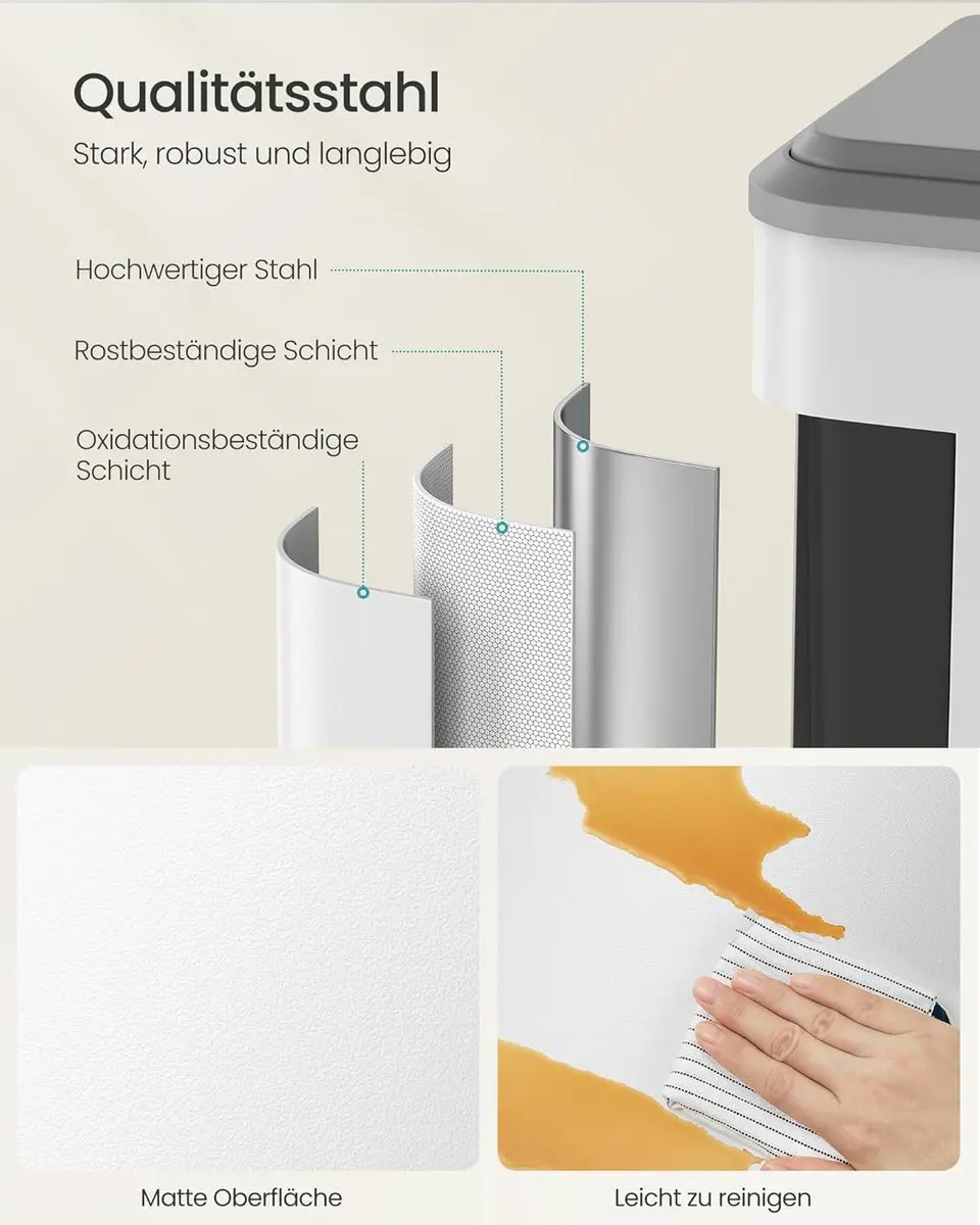 Songmics Vuilnisemmer 2x15L Afvalscheiding - Wolkenwit
