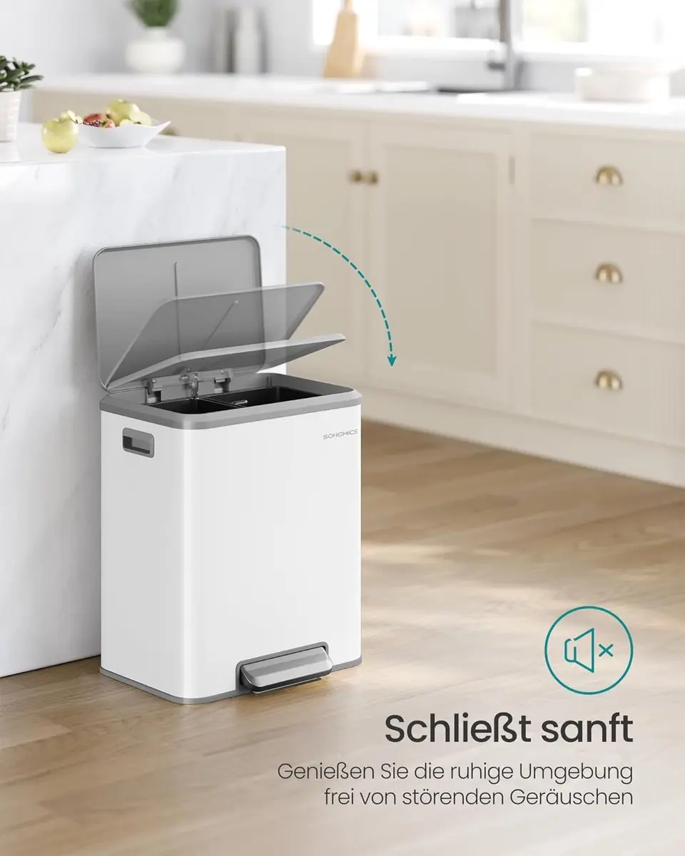 Songmics Vuilnisemmer 2x15L Afvalscheiding - Wolkenwit