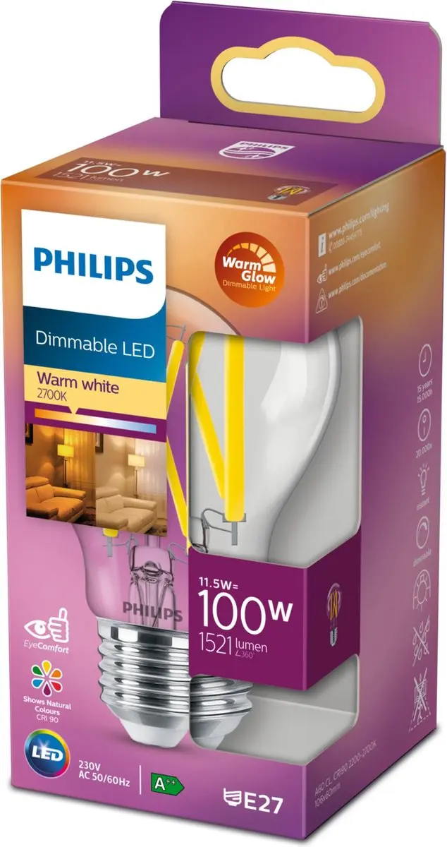 Philips Dimbare LED Classic Lamp 11.5W E27 Warm Wit - Kleurenmix