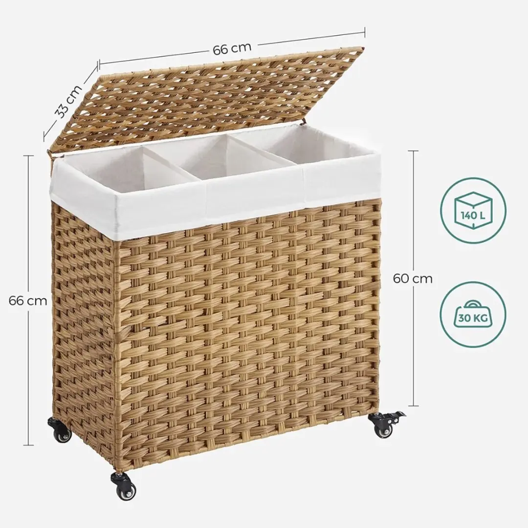 Songmics Wasmand 140L - 3 Compartimenten - Natuurlijk - afbeelding 6 van 6