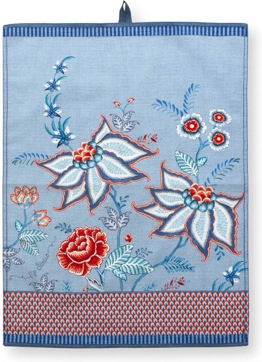 Pip Studio Theedoek Flower Festival 50x70cm - Blauw/Rood