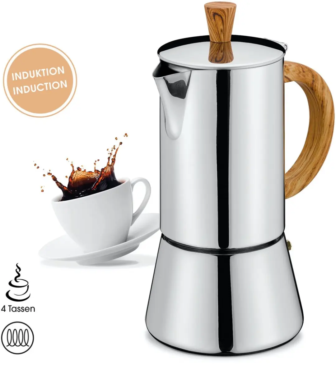 Cilio Figaro 4-kops Percolator - Zilver - 8.5cm - afbeelding 6 van 6