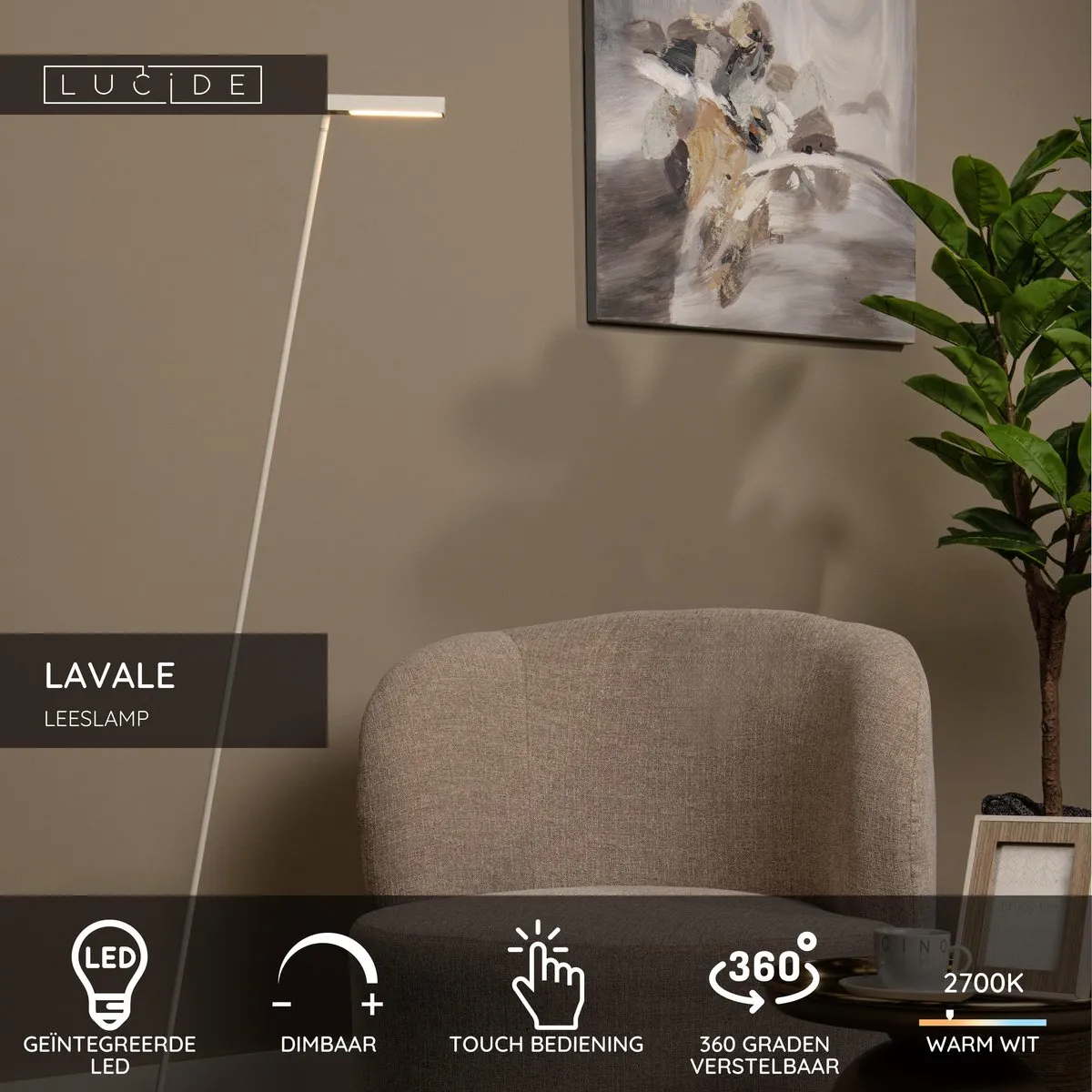 Lucide LAVALE LED Leeslamp 3W - Wit
