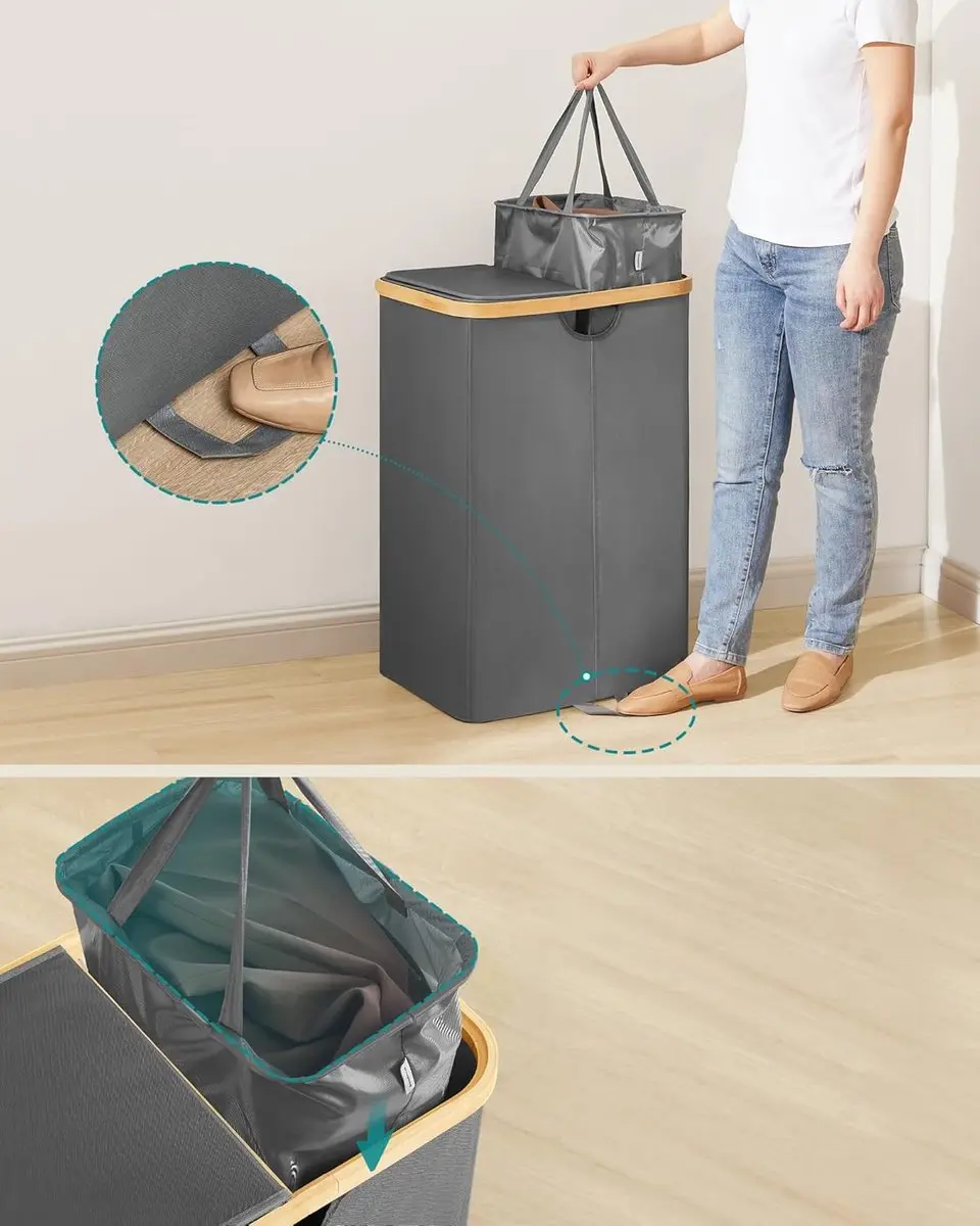 Songmics Wasmand 2 Compartimenten 150L - Grijs