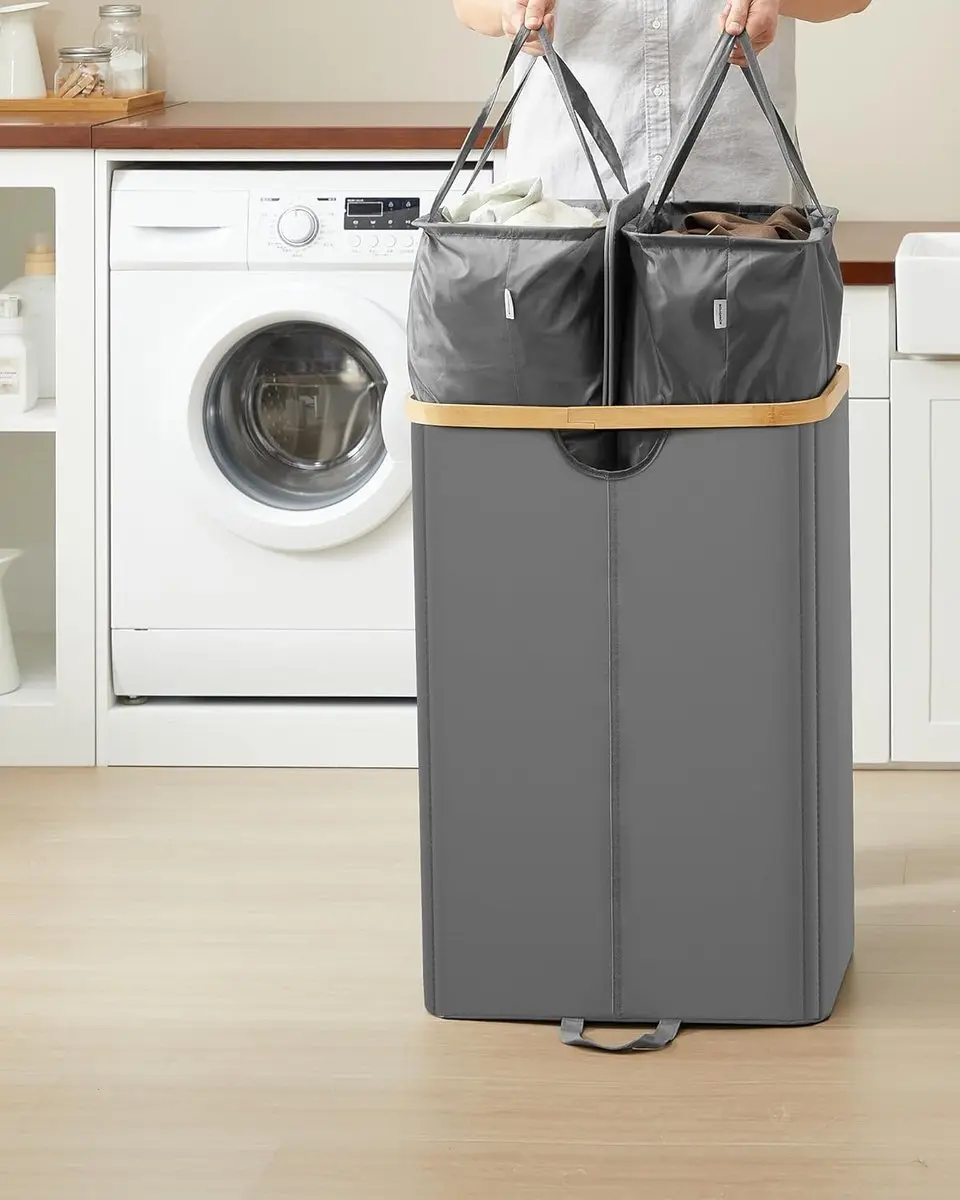 Songmics Wasmand 2 Compartimenten 150L - Grijs