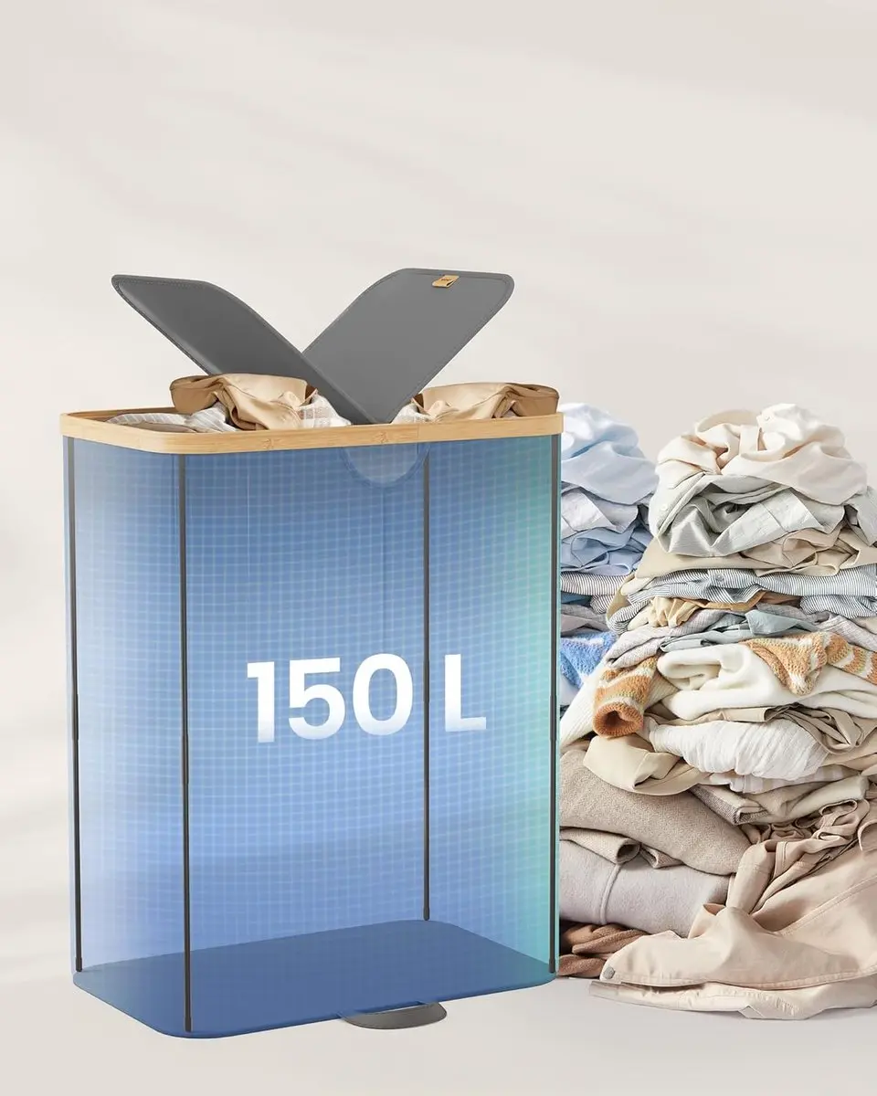 Songmics Wasmand 2 Compartimenten 150L - Grijs