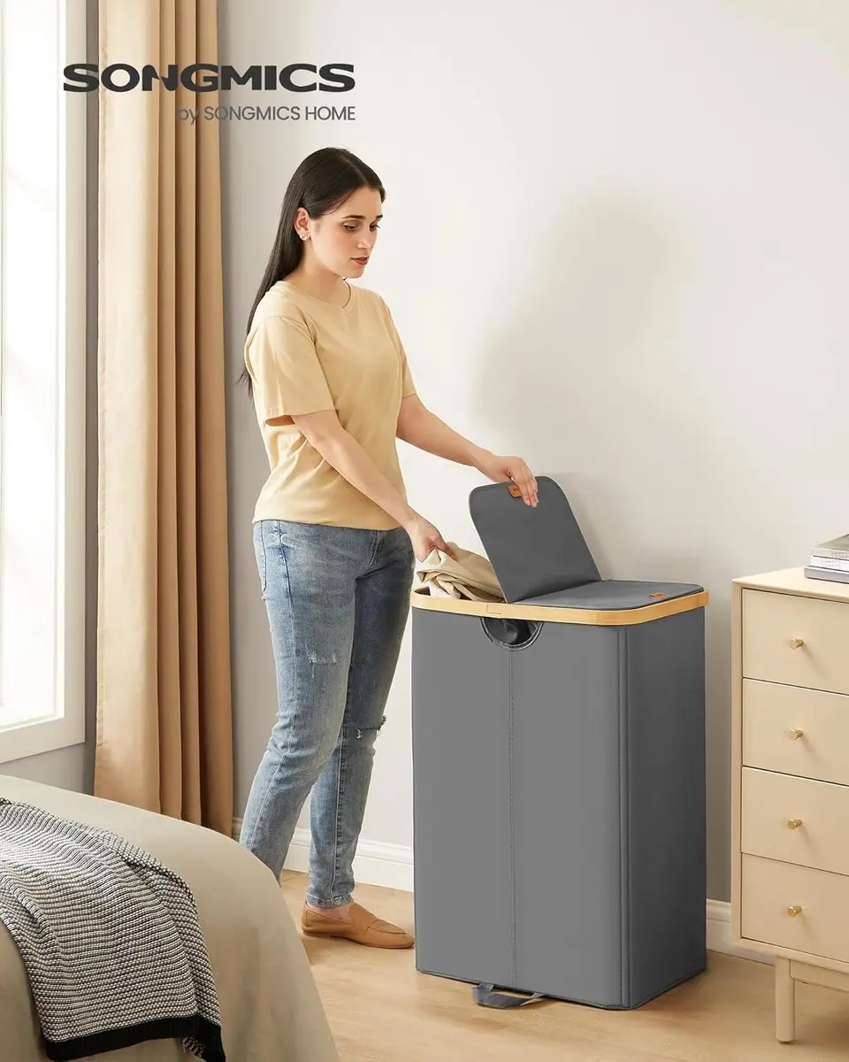 Songmics Wasmand 2 Compartimenten 150L - Grijs