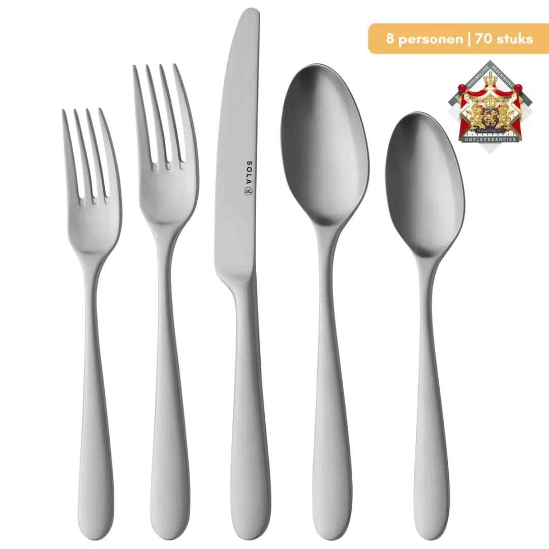 Sola Nordica Mat Bestekset 70-delig - 8 Personen - Zilverwit 18/10 RVS - afbeelding 6 van 6