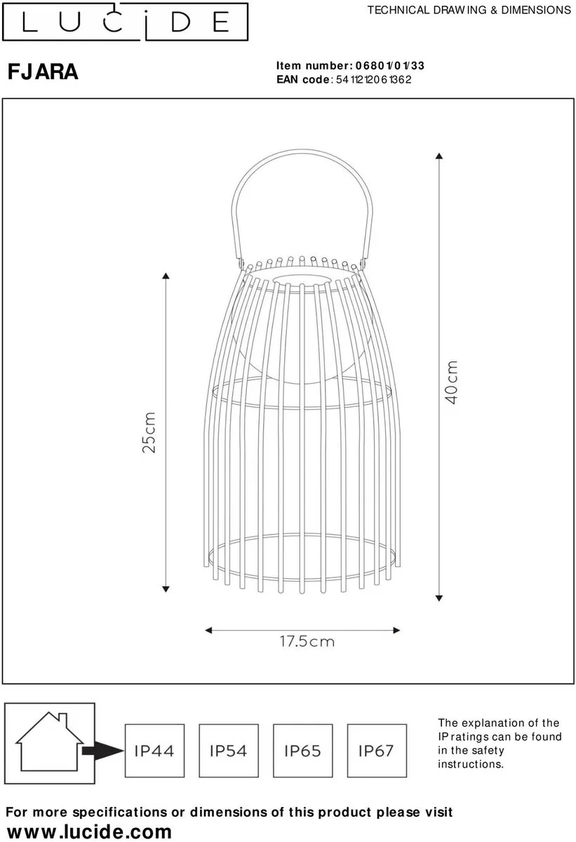 Lucide FJARA Oplaadbare Tafellamp Groen - Ø17,5cm LED 3000K IP44 - afbeelding 6 van 6