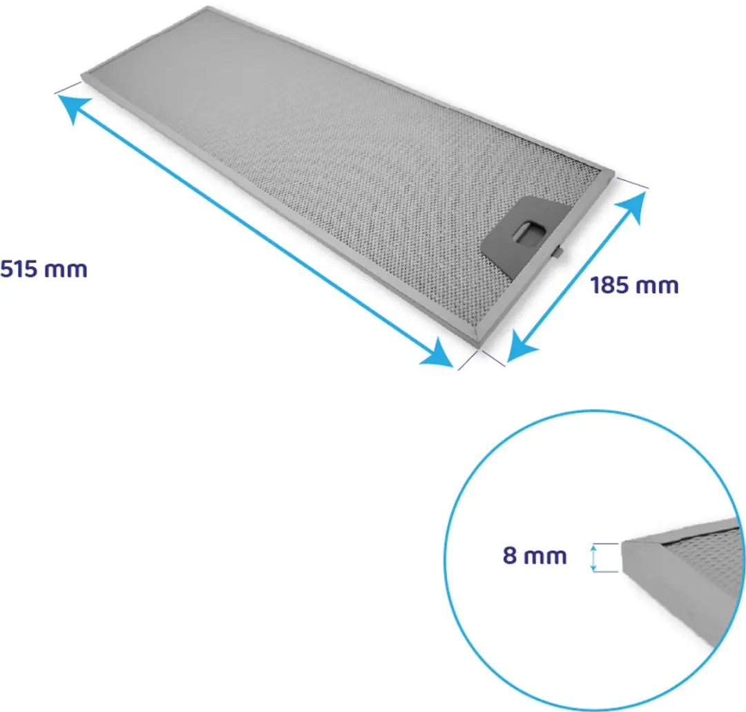 Beko Vetfilter Metaal 9188065383 - 515x186mm - Zilver