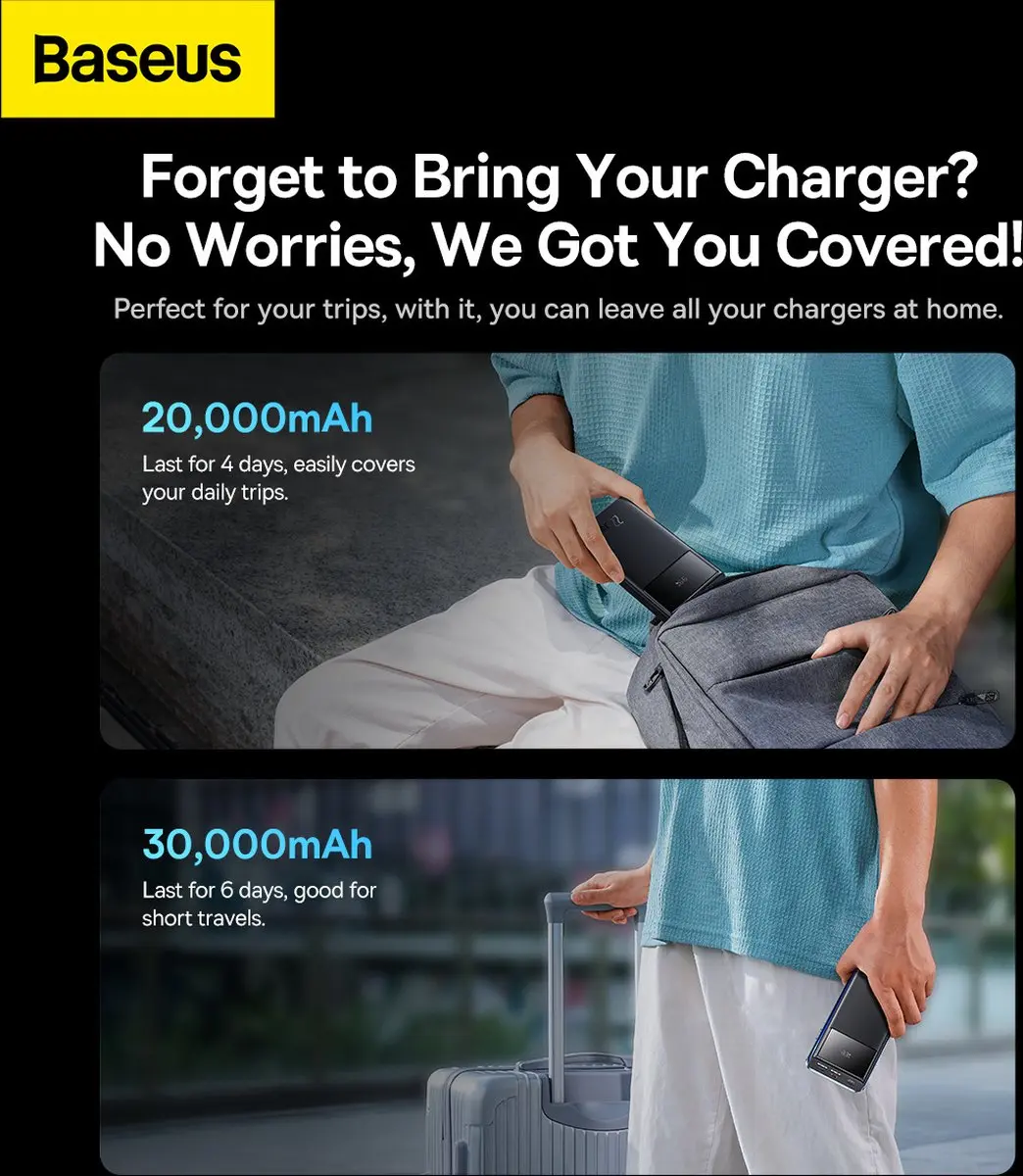 Baseus PPXJ080101 PowerBank 30.000mAh - 22,5W - 3x USB - Zwart
