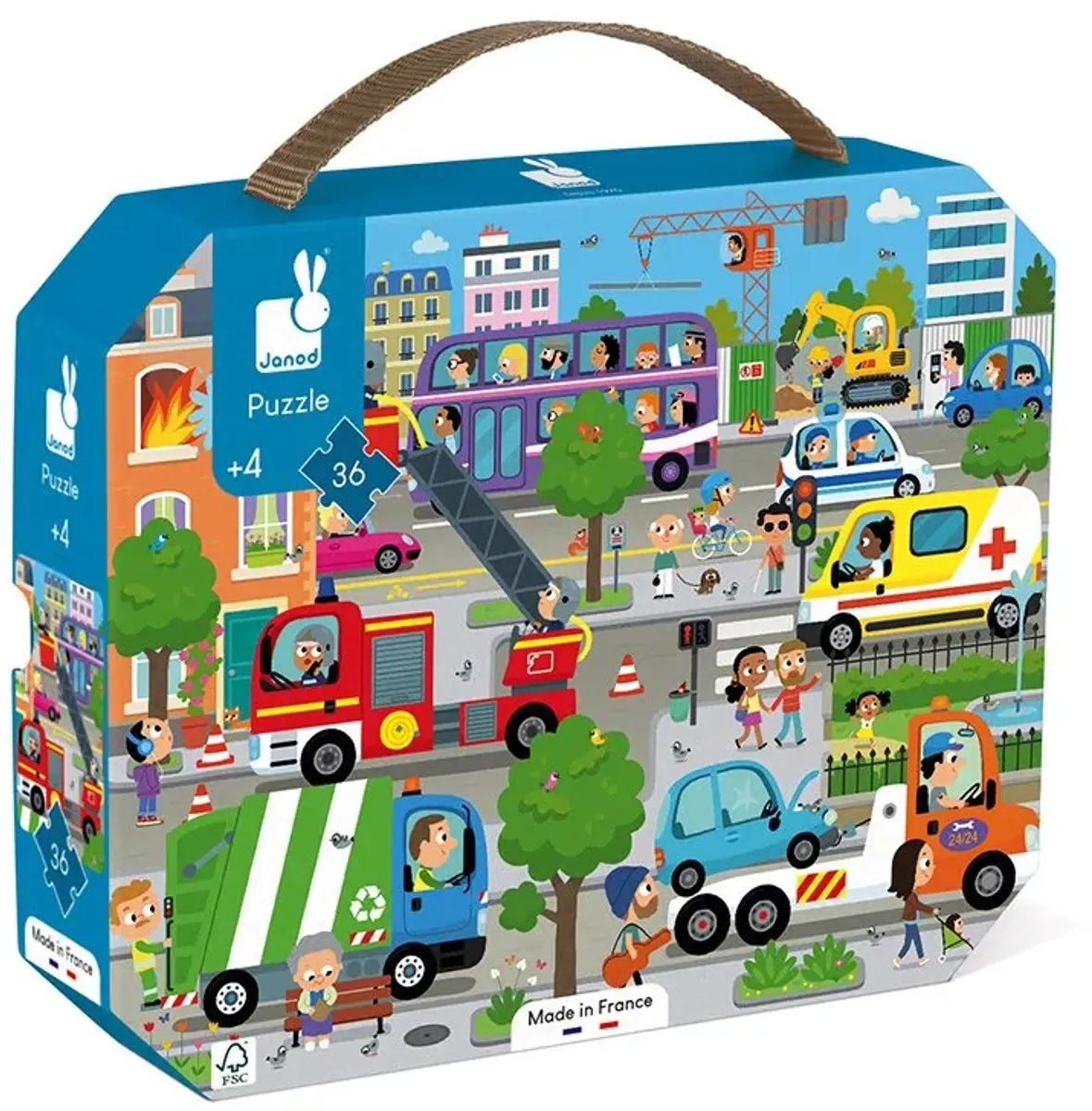 Janod Puzzel De Stad Kartonnen Koffer - 36 Stukjes - afbeelding 5 van 5
