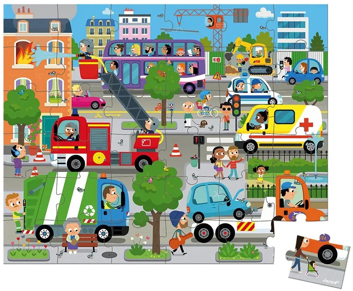Janod Puzzel De Stad Kartonnen Koffer - 36 Stukjes - afbeelding 3 van 5