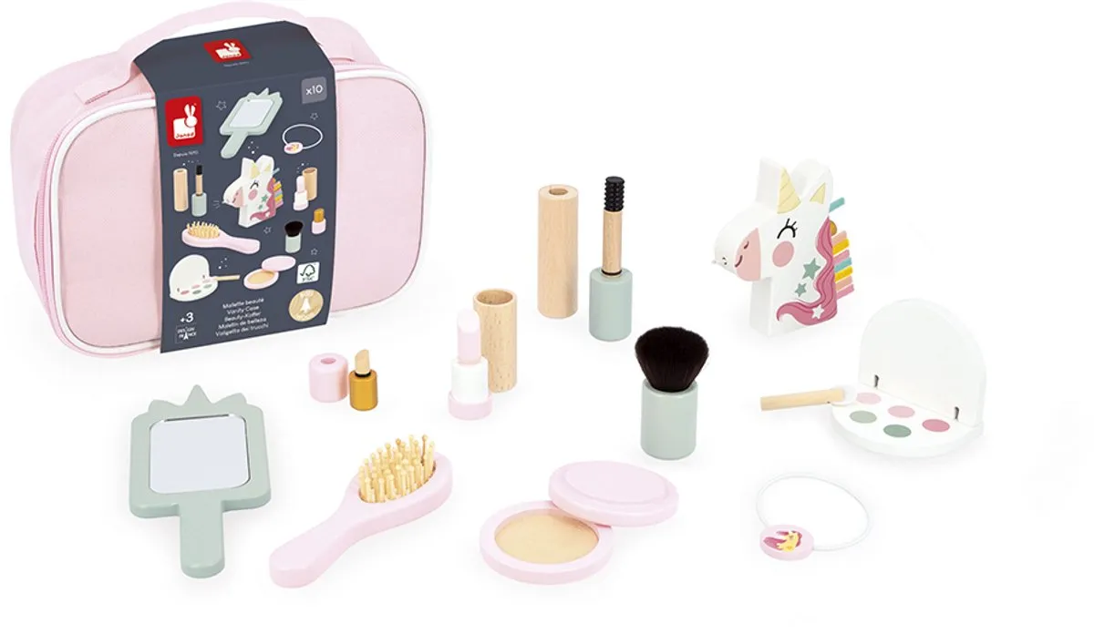 Janod Unicorn Beauty Case - 10 Houten Make-up Accessoires