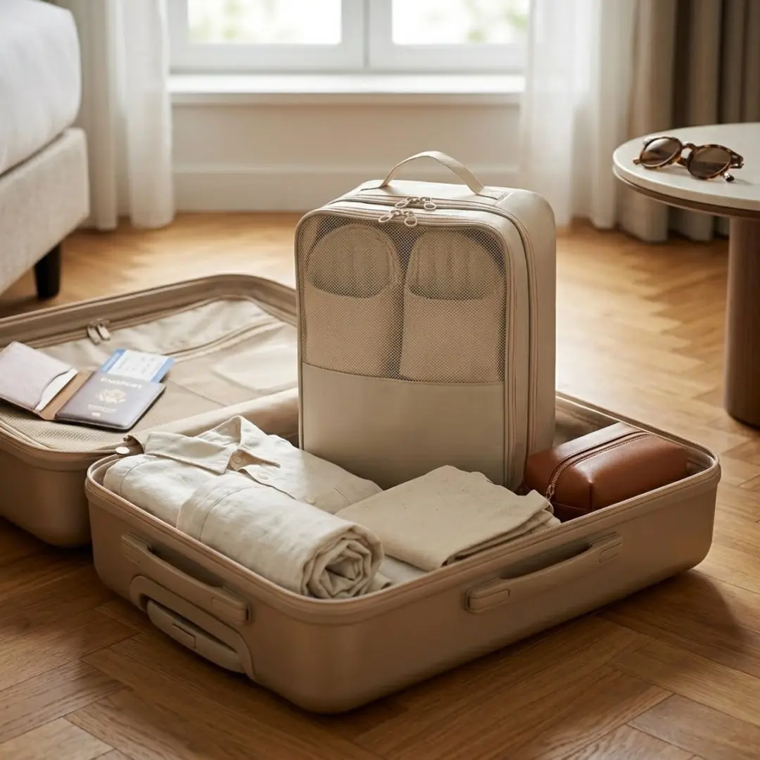 NuveX Reis Schoenenzak Beige - Dubbele Organizer