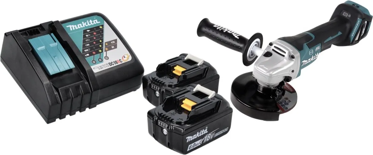 Makita DGA 517 RG Haakse Slijper 18V 125mm - 2x 6.0Ah Accu + Lader