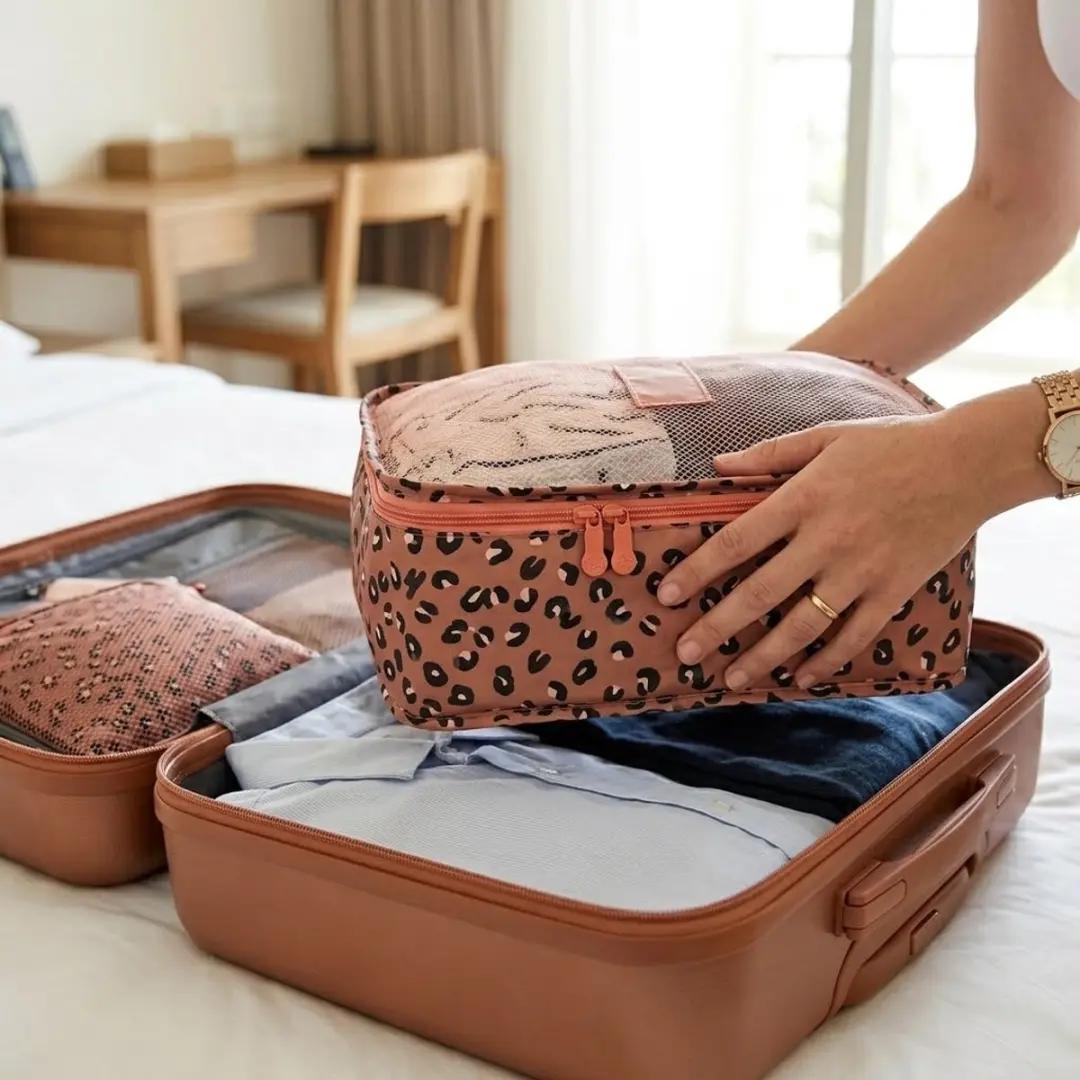 NuveX Roze Luipaard Reisorganizer Set 6-delig