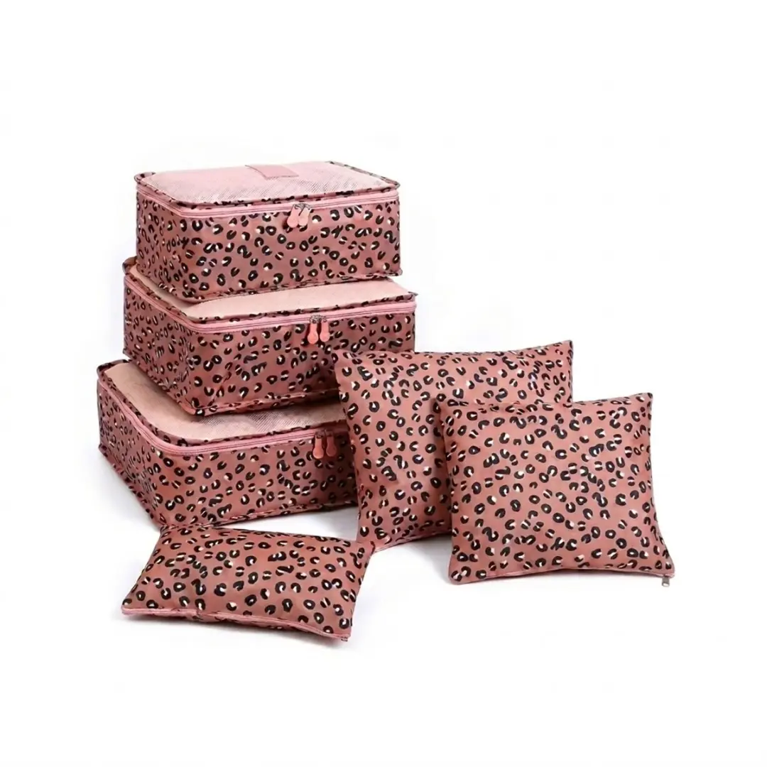 NuveX Roze Luipaard Reisorganizer Set 6-delig