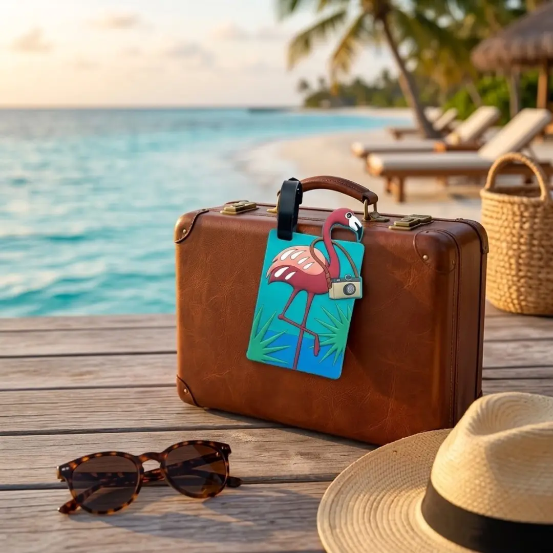 NuveX Flamingo Kofferlabel - Turquoise & Roze