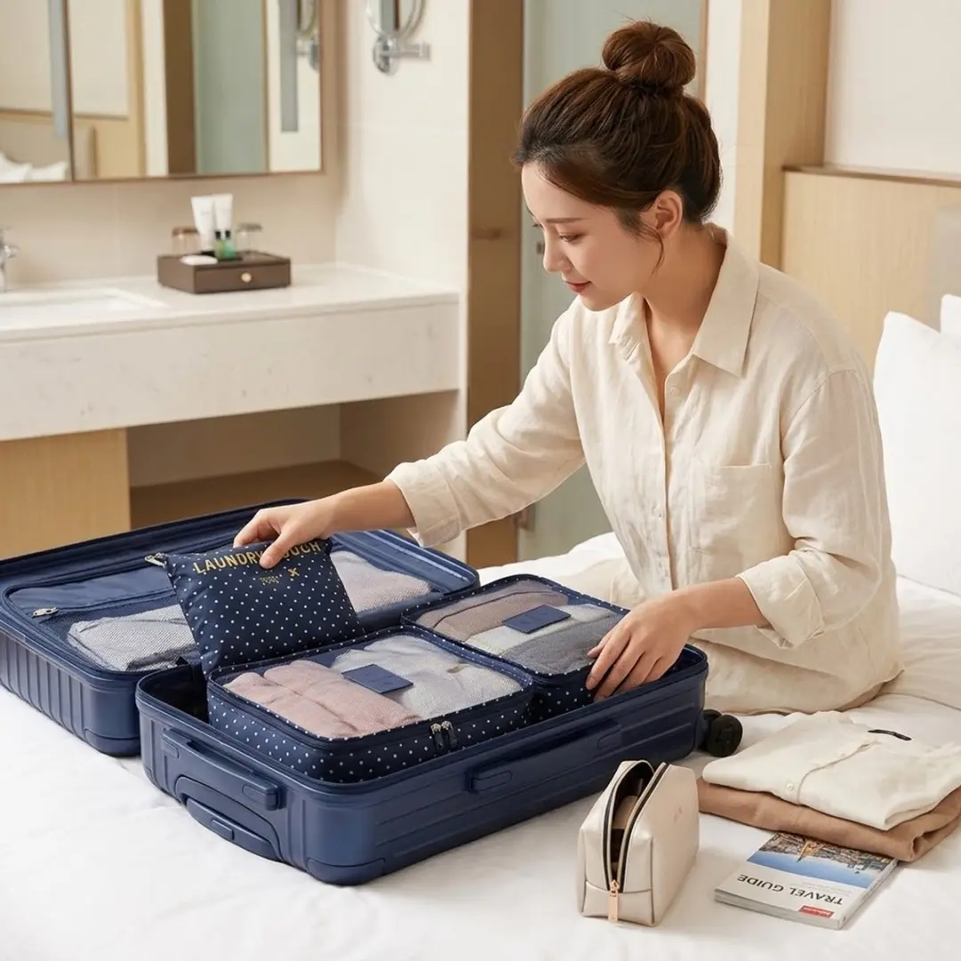 NUVEX Reisorganizer Set 6-delig - Marineblauw Stip