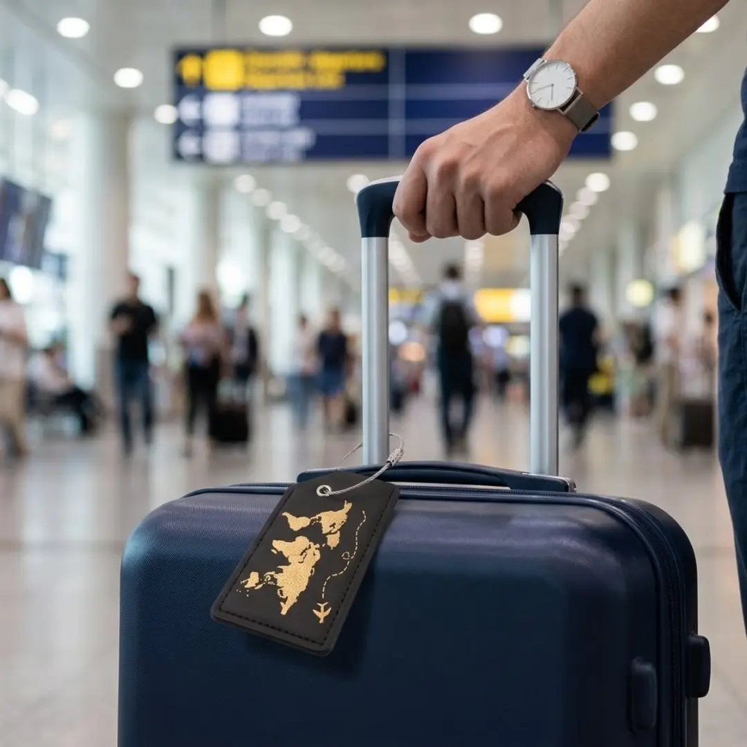 NuveX Kofferlabel Wereldkaart Vliegtuig - Zwart