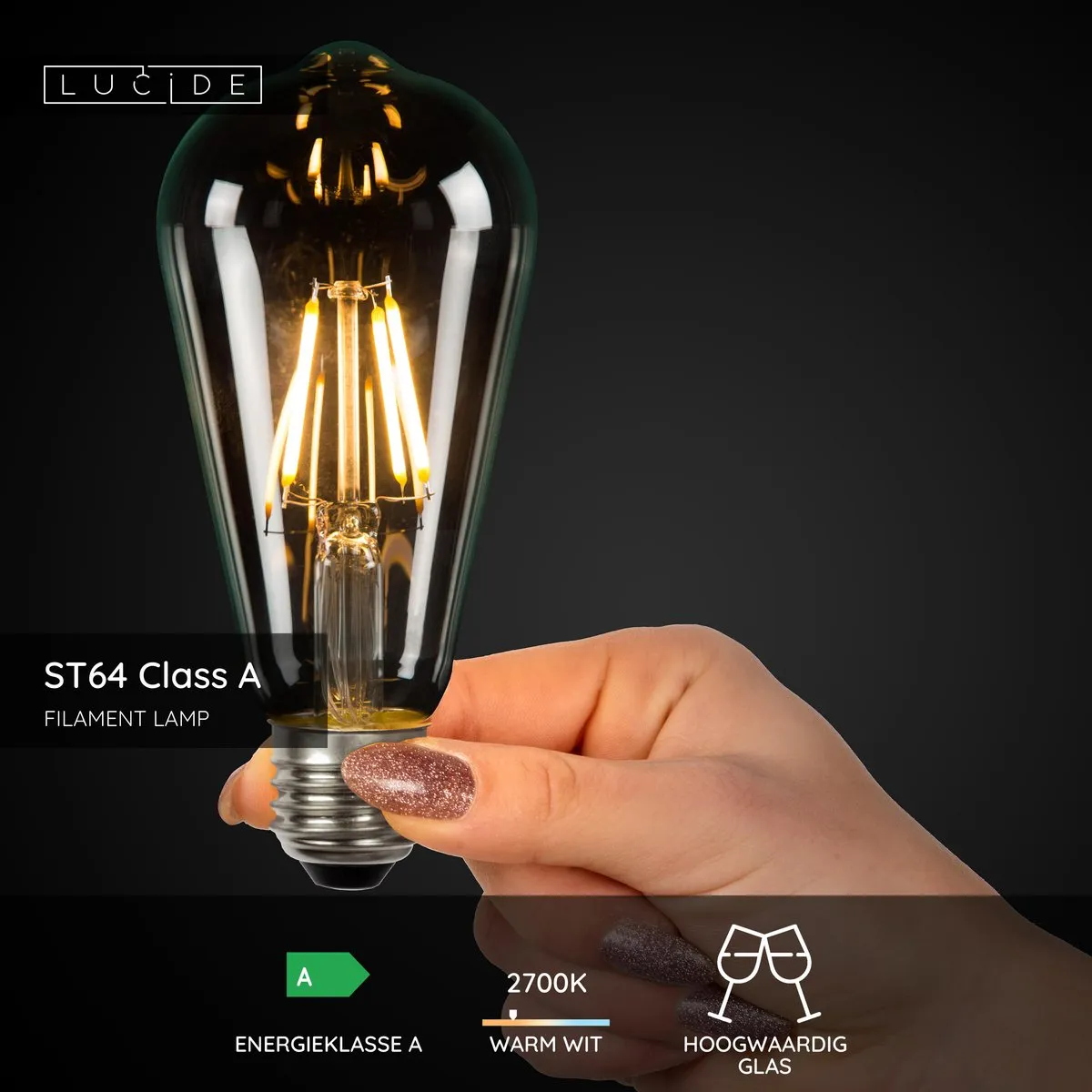 Lucide ST64 Class A LED E27 7W 2700K - Transparant - afbeelding 3 van 5