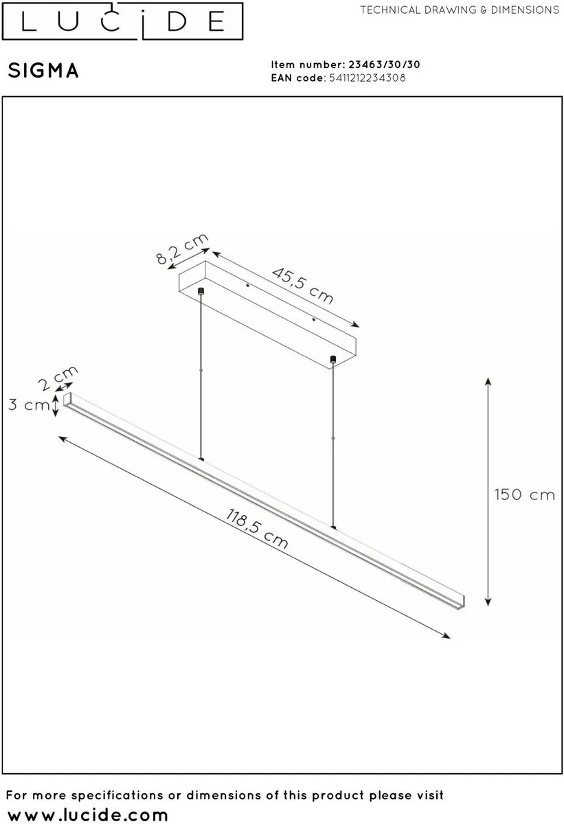 Lucide SIGMA Hanglamp LED 30W 2700K - Zwart