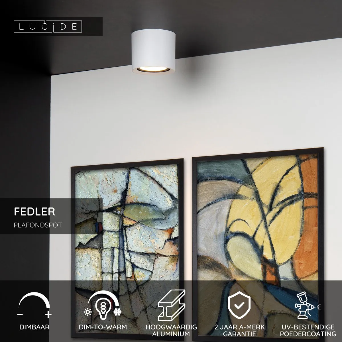 Lucide FEDLER Plafondspot Ø12cm - LED Dim to Warm 2200K/3000K - Wit