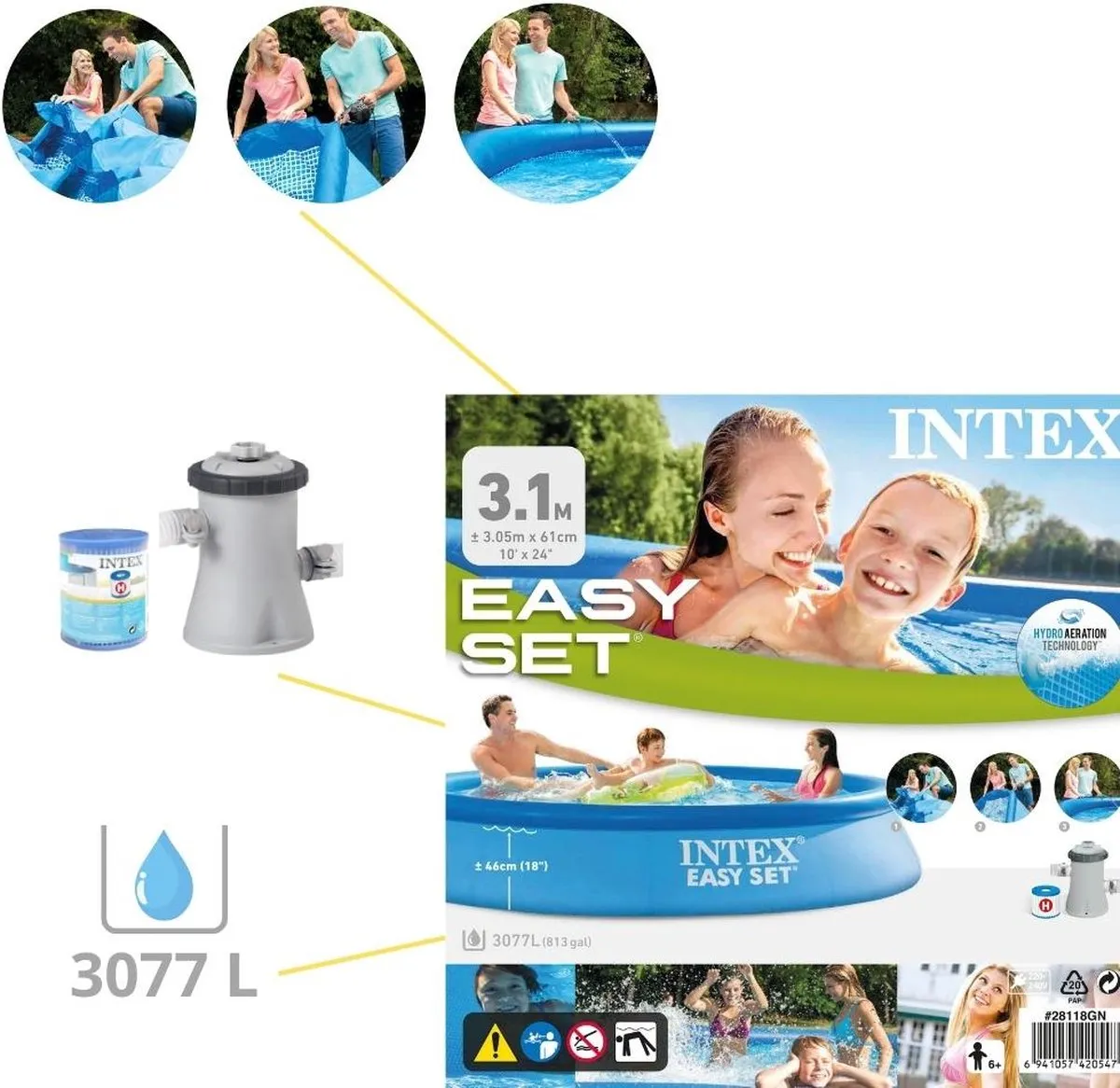 Intex Easy Set 28118GN Opblaaszwembad 305x61cm - Blauw - Incl. Solarzeil & onderhoudspakket
