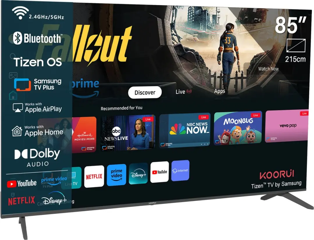 Koorui Tizen Smart TV QLED 85" - 4K - 3x HDMI - Dolby Digital - Zwart