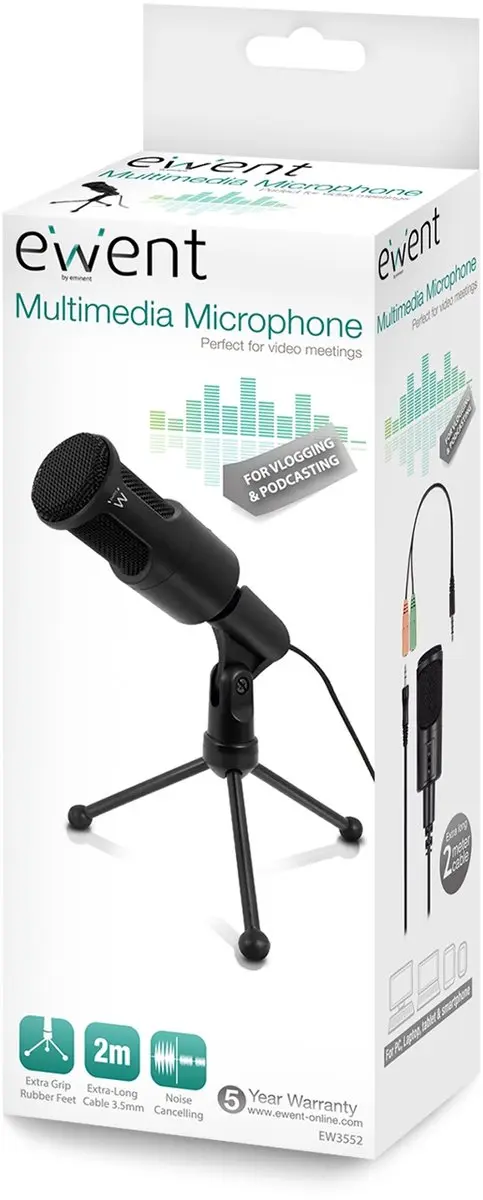 Ewent EW3552 Multimedia Microfoon - Noise Cancelling - Bedraad - Zwart