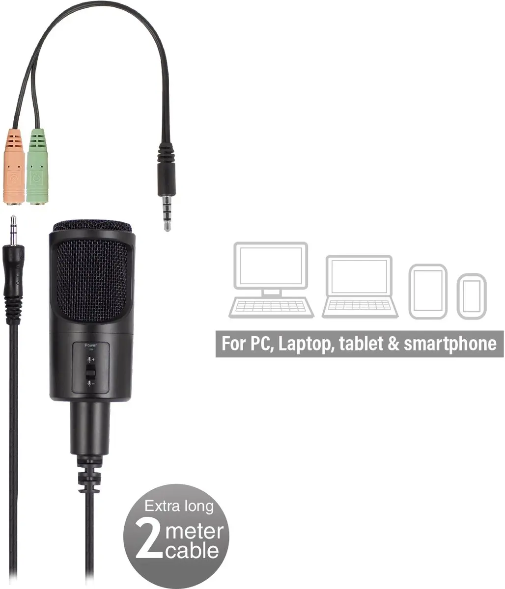 Ewent EW3552 Multimedia Microfoon - Noise Cancelling - Bedraad - Zwart